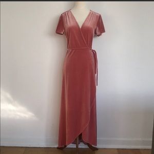 BHLDN Dusty Rose Velvet Wrap Midi Dress Medium